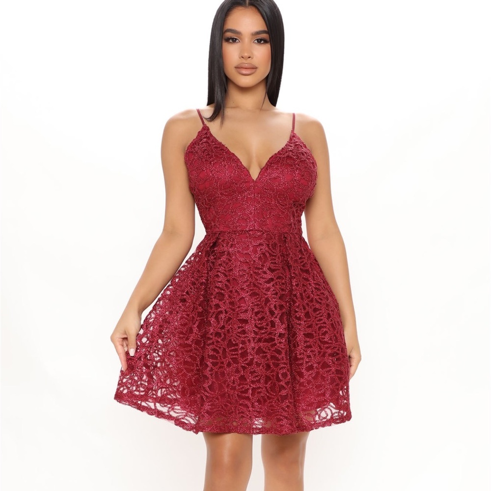 Burgundy lace mini dress